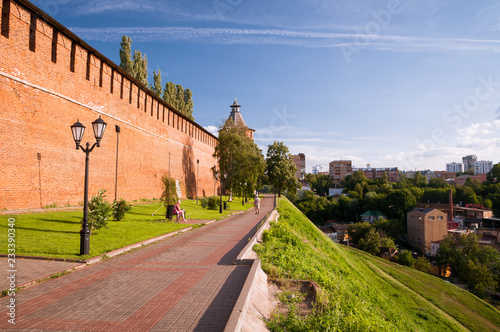 Nizhny Novgorod, Russia - July 10, 2013: Kremlin wall. View of the streets of the old Russian city