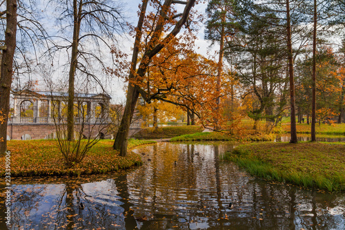 Marble Bridge. Autumn Park. Catherine Park. Pushkin, St. Petersburg, Russia