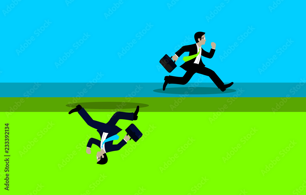 Businessmen run competition go to goal. The concept of the opposite route. of financial business. leadership. cartoon vector illustration 
