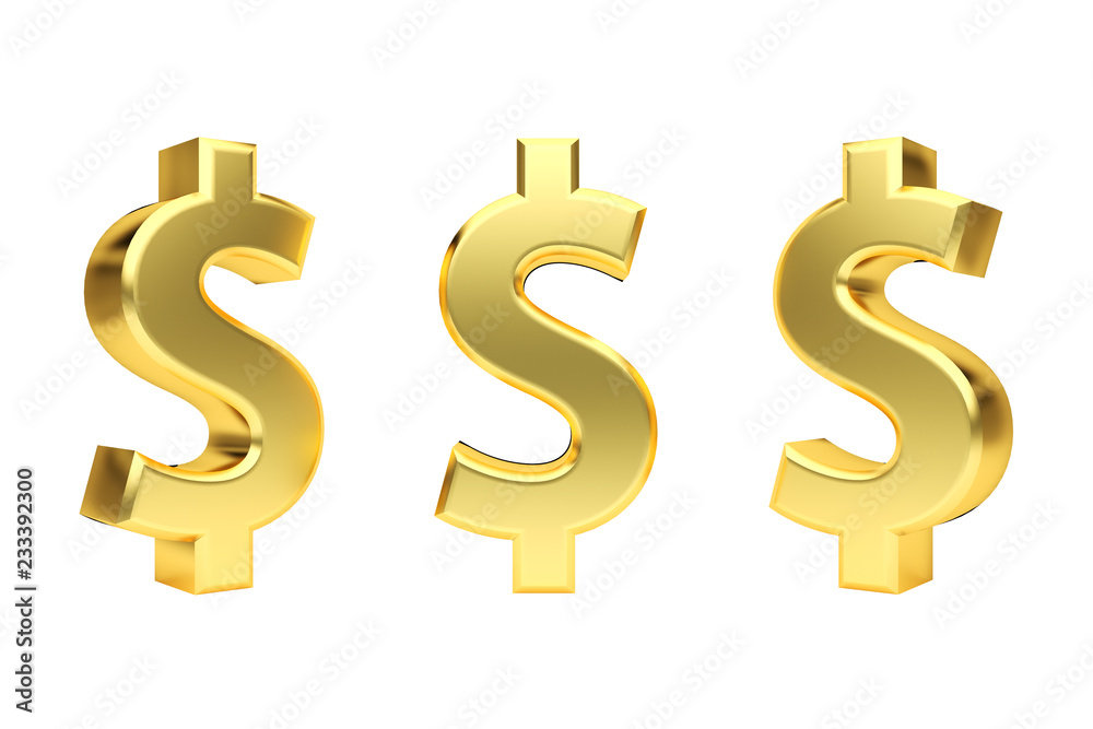Golden currency symbol isolated on white 3D rendering Golden currency symbol isolated on white 3D rendering