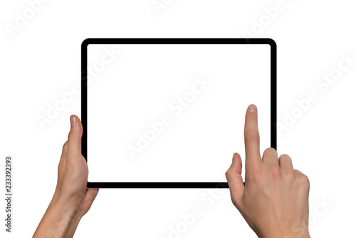 Digital tablet in hands. Isolated on white background