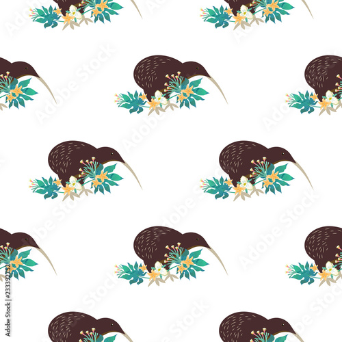 Vector illustration. Seamless pattern with cartoon style icon of kiwi.  Background with cute character for different design.