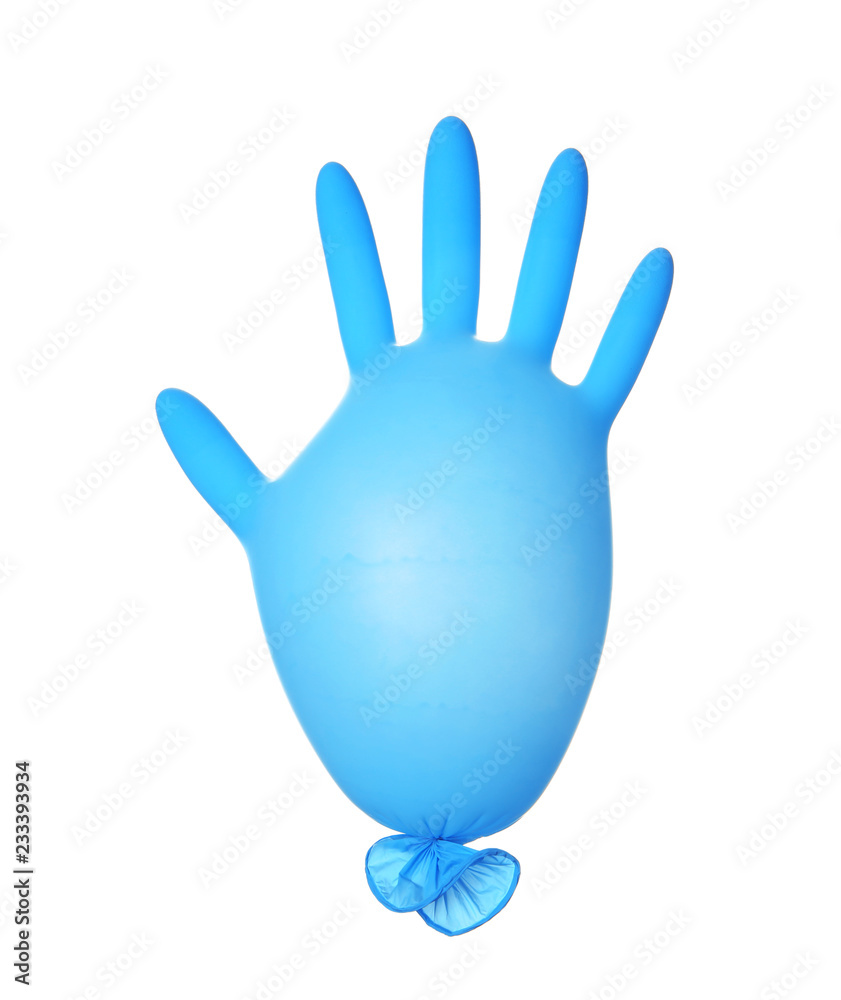 Obraz premium Inflated sterile medical glove on white background