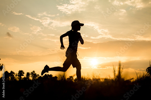 Fitness silhouette sunrise jogging workout wellness concept