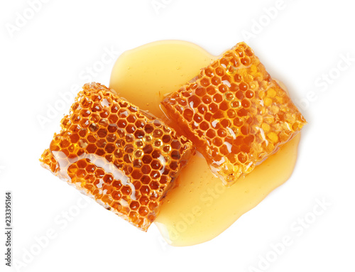 Obraz na płótnie Fresh honeycombs on white background, top view