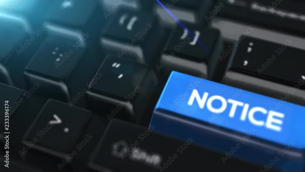 Animation close up computer keyboard with Notice Button Animation close up computer keyboard with Notice Button