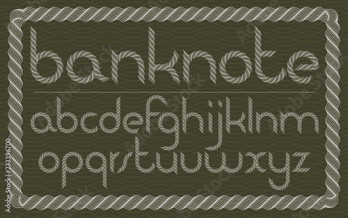 Set of vector rounded lower case English alphabet letters isolated created using guilloche pattern, microprint elegant tracery. Can be used for logo creation in banking.