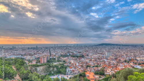 Panorama of Barcelona timelapse, Spain, viewed from the Bunkers of Carmel