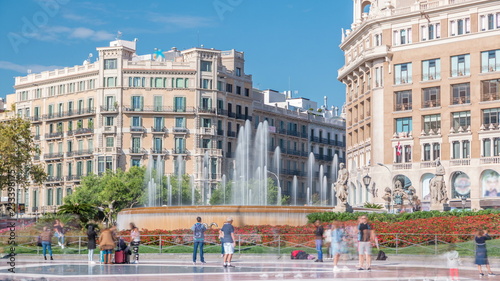 People at Placa de Catalunya or Catalonia Square timelapse a large square in central Barcelona