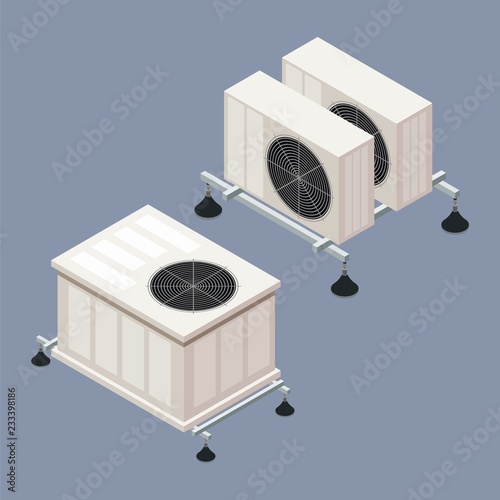 Air conditioning in isometric style on a colored background. A vector illustration of the element of home comfort, smart home