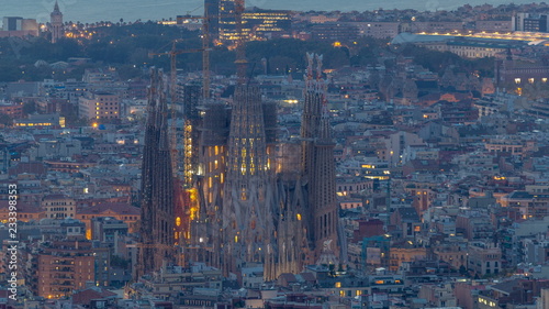 Sagrada Familia  a large church in Barcelona  Spain night to day timelapse