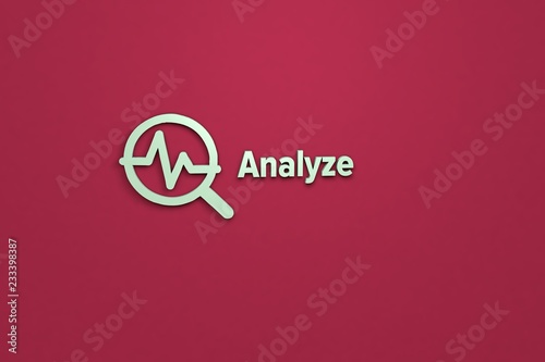 Text Analyze with green 3D illustration and red background