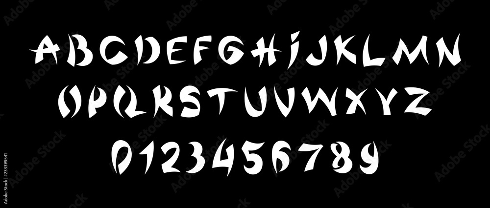 White of font and alphabet. Isolated on Black background White of font and alphabet. Isolated on Black background
