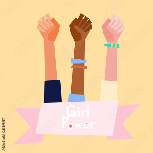 Girl power vector illustration in flat style. Feminism symbol.