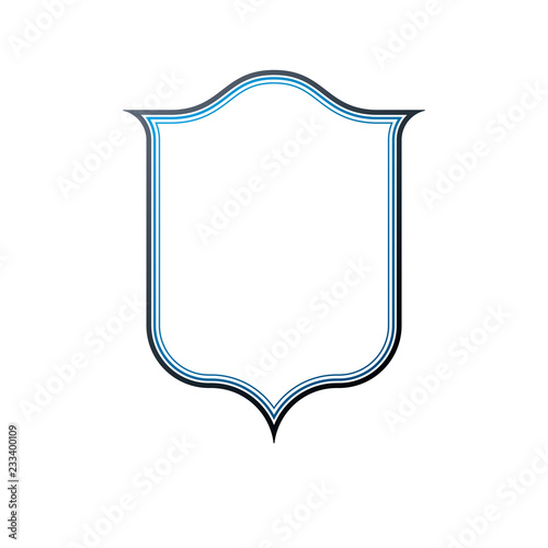 Vintage frame with clear copy-space, heraldic design, protection shield. Antique Coat of Arms decorative emblem isolated vector illustration.