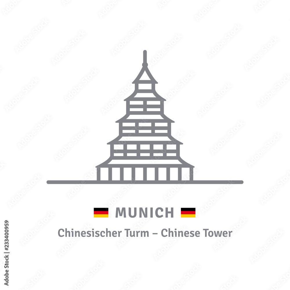 Chinese Tower at Munich vector icon and German flag Chinese Tower at Munich vector icon and German flag