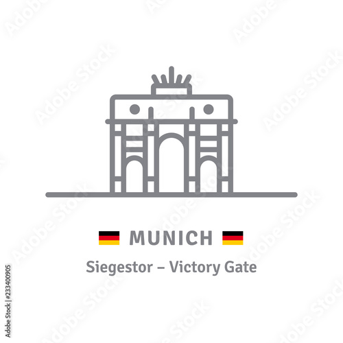 Siegestor arch at Munich, Germany and German flag