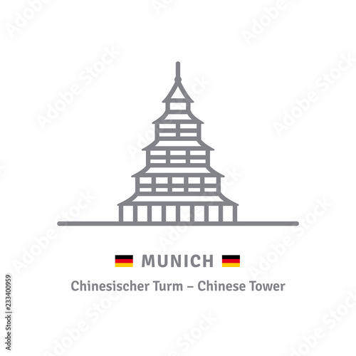 Chinese Tower at Munich vector icon and German flag