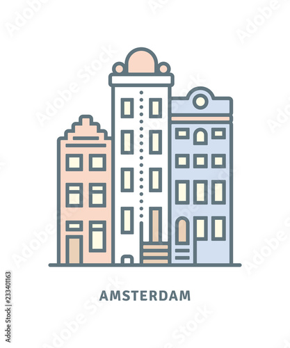 Amsterdam icon with dutch houses