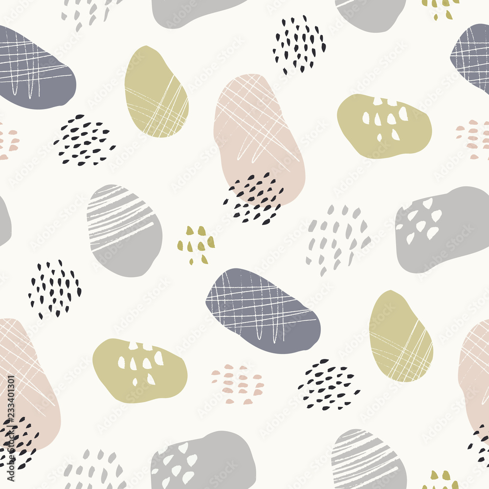 Hand-drawn stone-like textured organic fragments vector seamless pattern. Whimsical abstract geo. Hand-drawn stone-like textured organic fragments vector seamless pattern. Whimsical abstract geo.