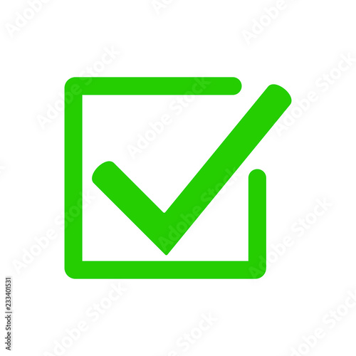 Green check mark icon in a box. Check list button icon