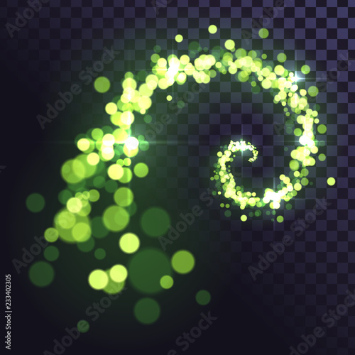 A whirl of luminous green dust
sparkling spiral on a transparent background, fireflies