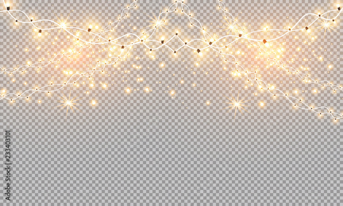 Glowing Christmas lights isolated realistic design elements. Garlands, Christmas decorations lights effects
