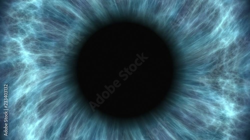 Blue human eye dilating and contracting. Very detailed extreme close-up of iris and pupil.
