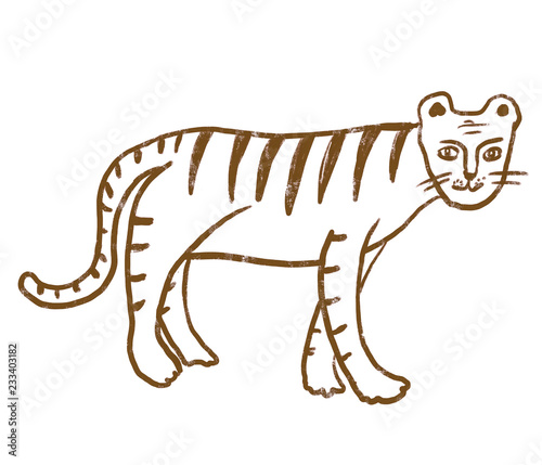 Tiger sketch drawing. Cute cartoon character with smiling face, big eyes,  moustache, striped body for prints, posters, coloring book pages, patterns,  design. Wild animal, jungle. Stock Illustration | Adobe Stock