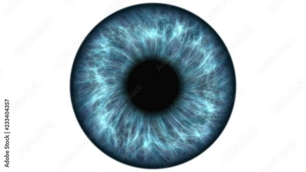 Blue human eye dilating and contracting. Very detailed extreme close-up of iris and pupil.