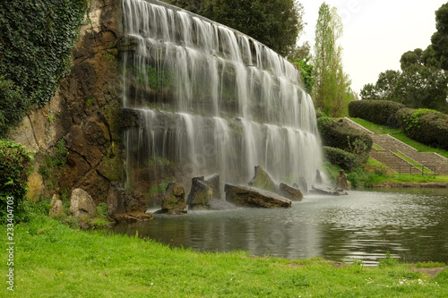 Waterfalls area  near the artificial lake at EUR district in Rome