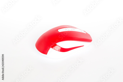 Red color of computer mouse on white background