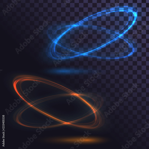 Abstract glowing ring on transparent background. Fast spin effect