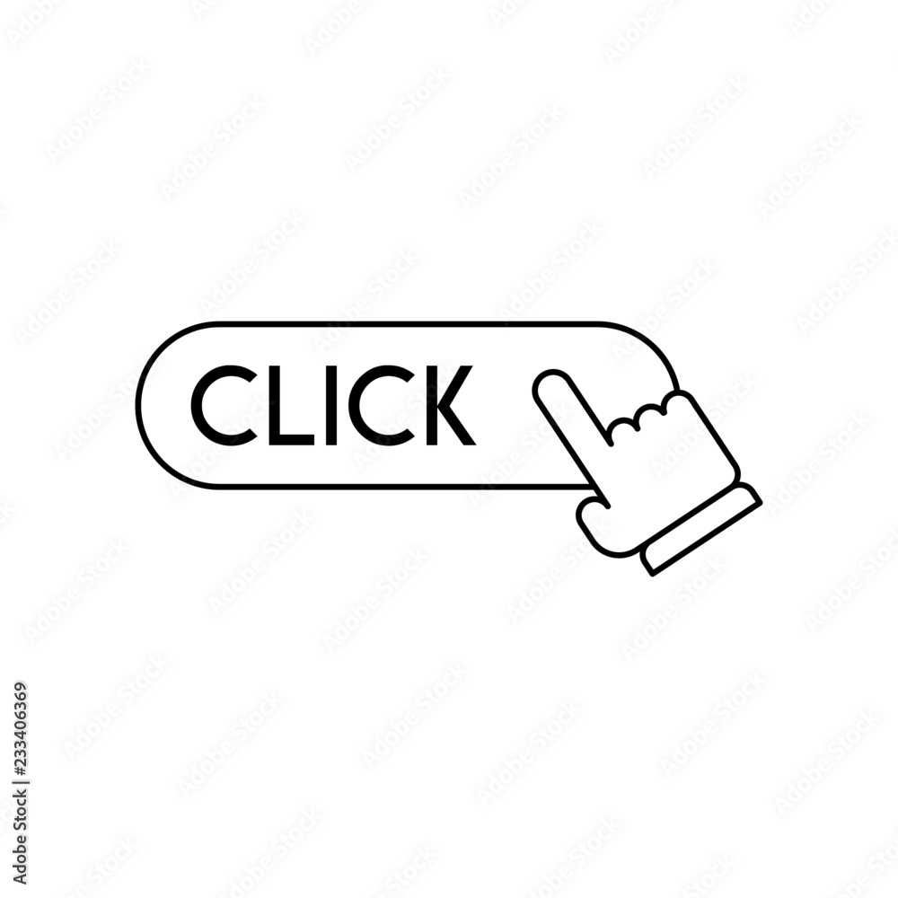 Click here button with hand clicking icon Click here button with hand clicking icon