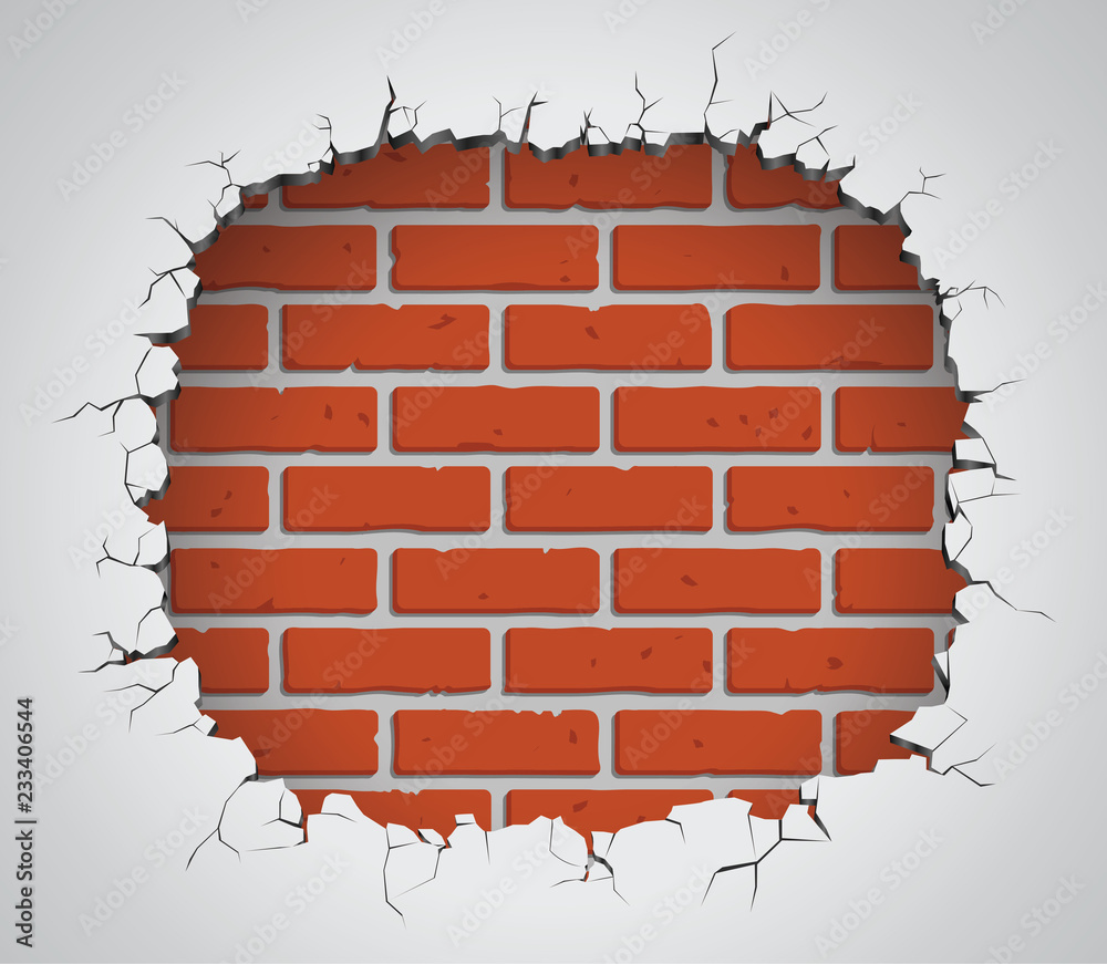 Fototapeta premium A ruined wall, a big hole in a brick wall, break