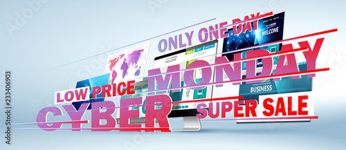 Cyber Monday Online Sale Web Design Concept. Vector