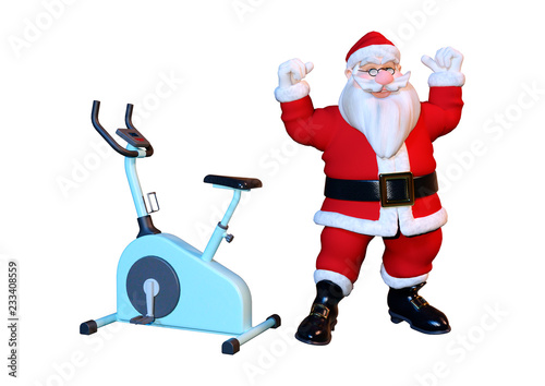 3D Rendering Santa and Bike on White