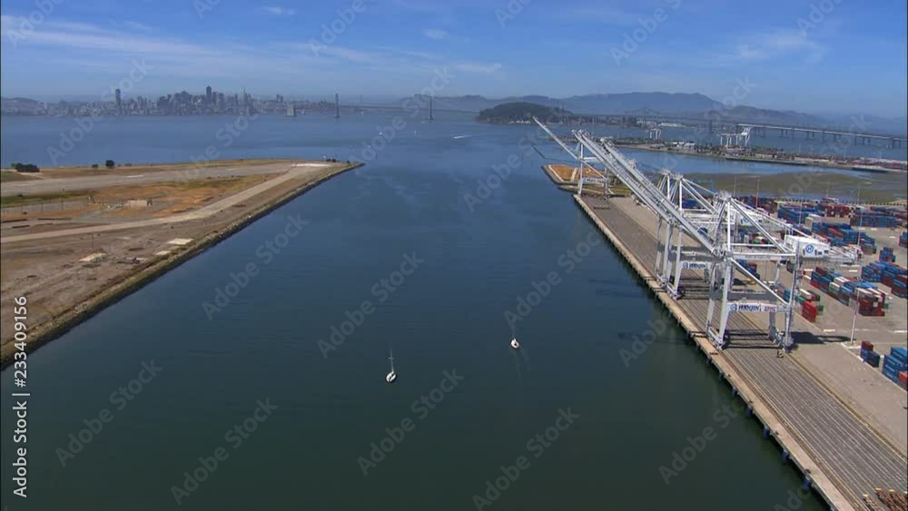Aerial USA Pacific ocean docks Oakland Port San Francisco Aerial USA Pacific ocean docks Oakland Port San Francisco