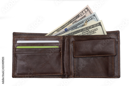 open  brown  leather wallet with cash  dollars
