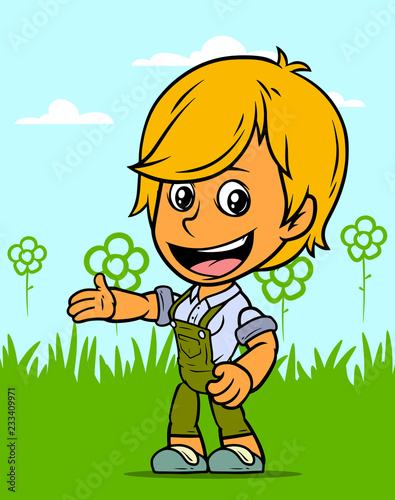 Cartoon smiling farmer boy character