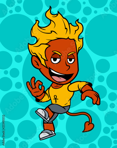 Cartoon smiling little red devil boy character