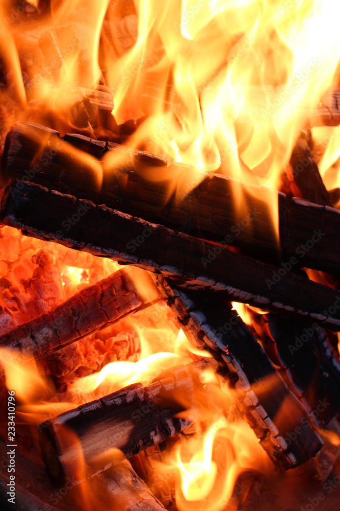 Fire whit smoke on birch wood and coal Fire whit smoke on birch wood and coal