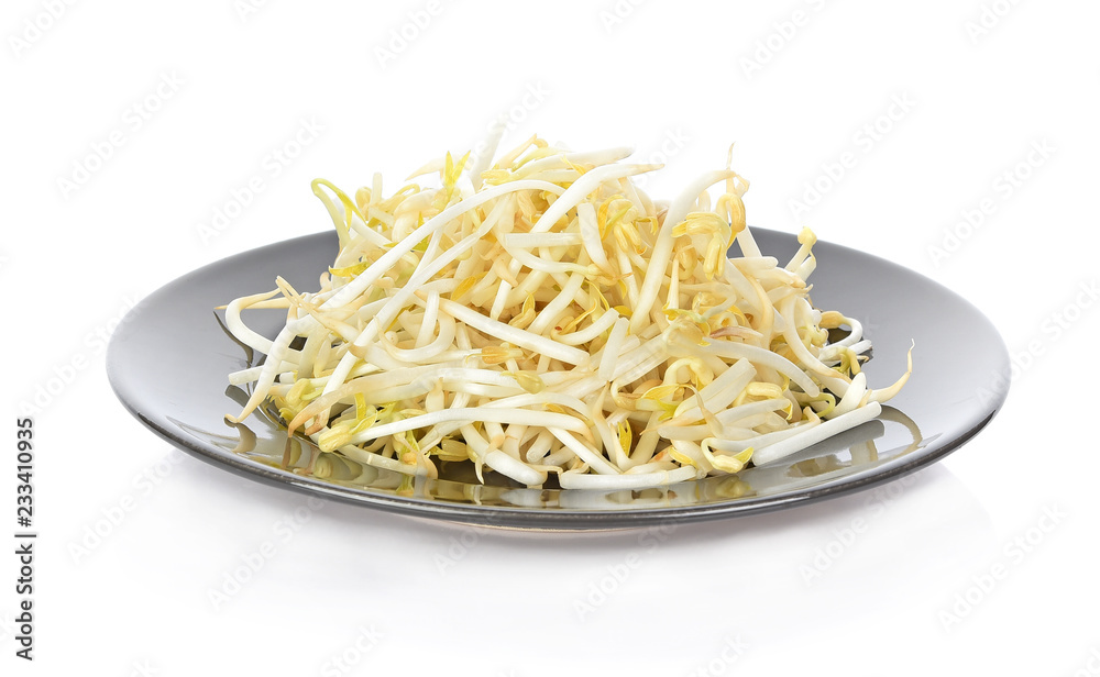 Sprouts in black plate on white background Sprouts in black plate on white background