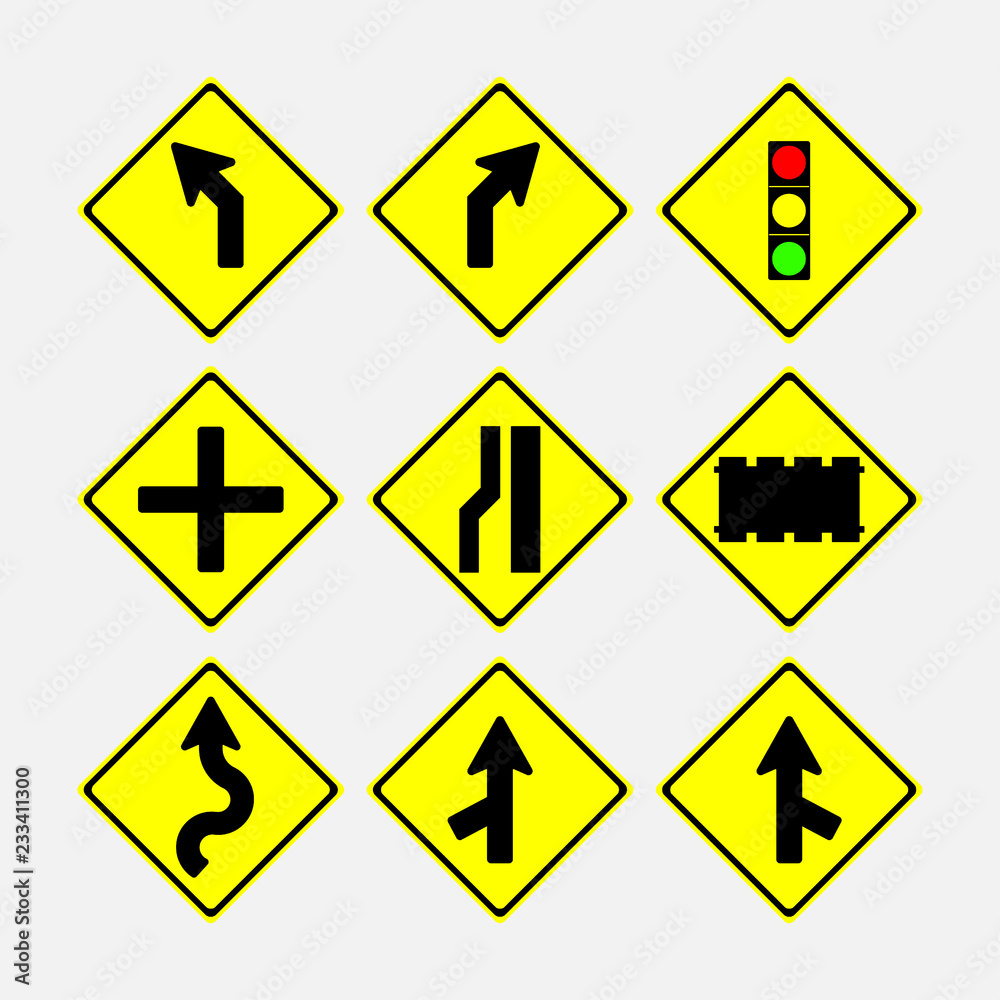 set of road signs, direction of movement set of road signs, direction of movement