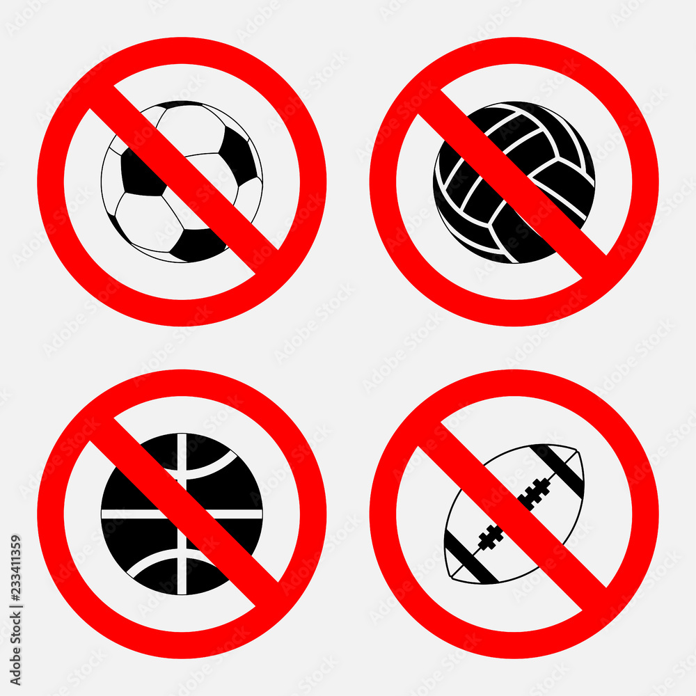 prohibition sign sports game, no play, play basketball, football