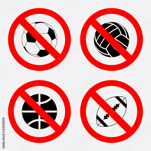 prohibition sign sports game, no play, play basketball, football