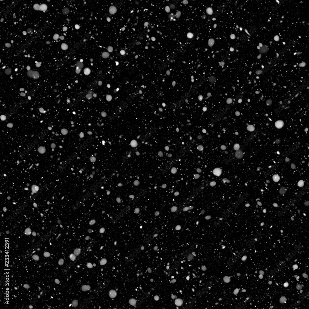 Isolated natural white snow texture effect on black night background. Winter snowflakes. Isolated natural white snow texture effect on black night background. Winter snowflakes.