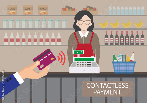 Customer paying contactless with credit card