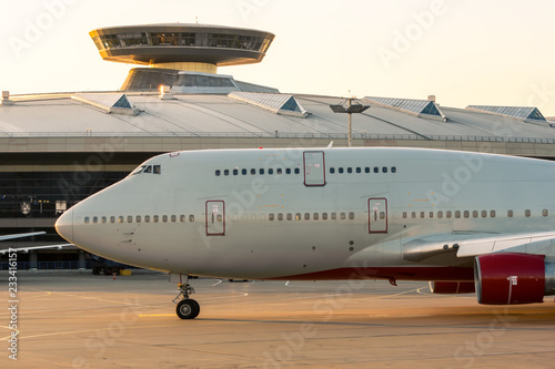 aircraft in airport at sunset