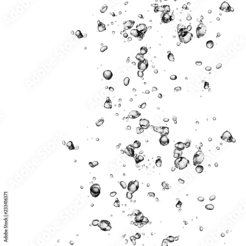 Isolated black water bubbles on white background. Rain water drops. Underwater oxygen. water,water